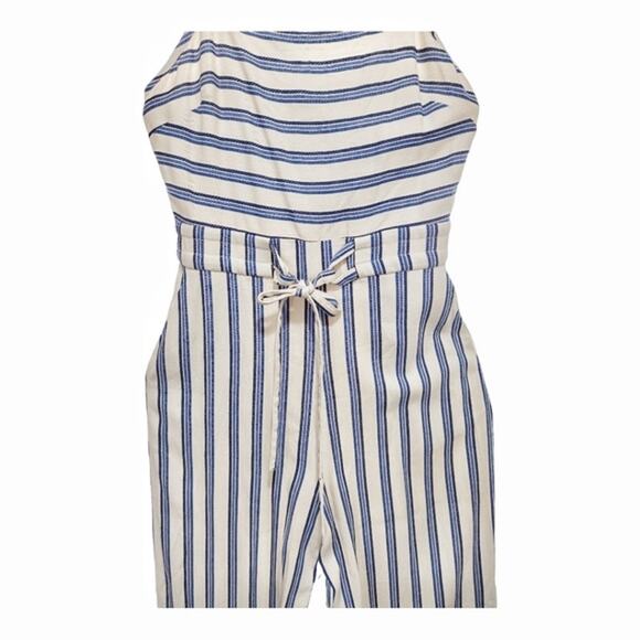 GREYLIN Cropped Striped Linen Jumpsuit Size S Spaghetti Straps Casual Spring - Picture 7 of 13